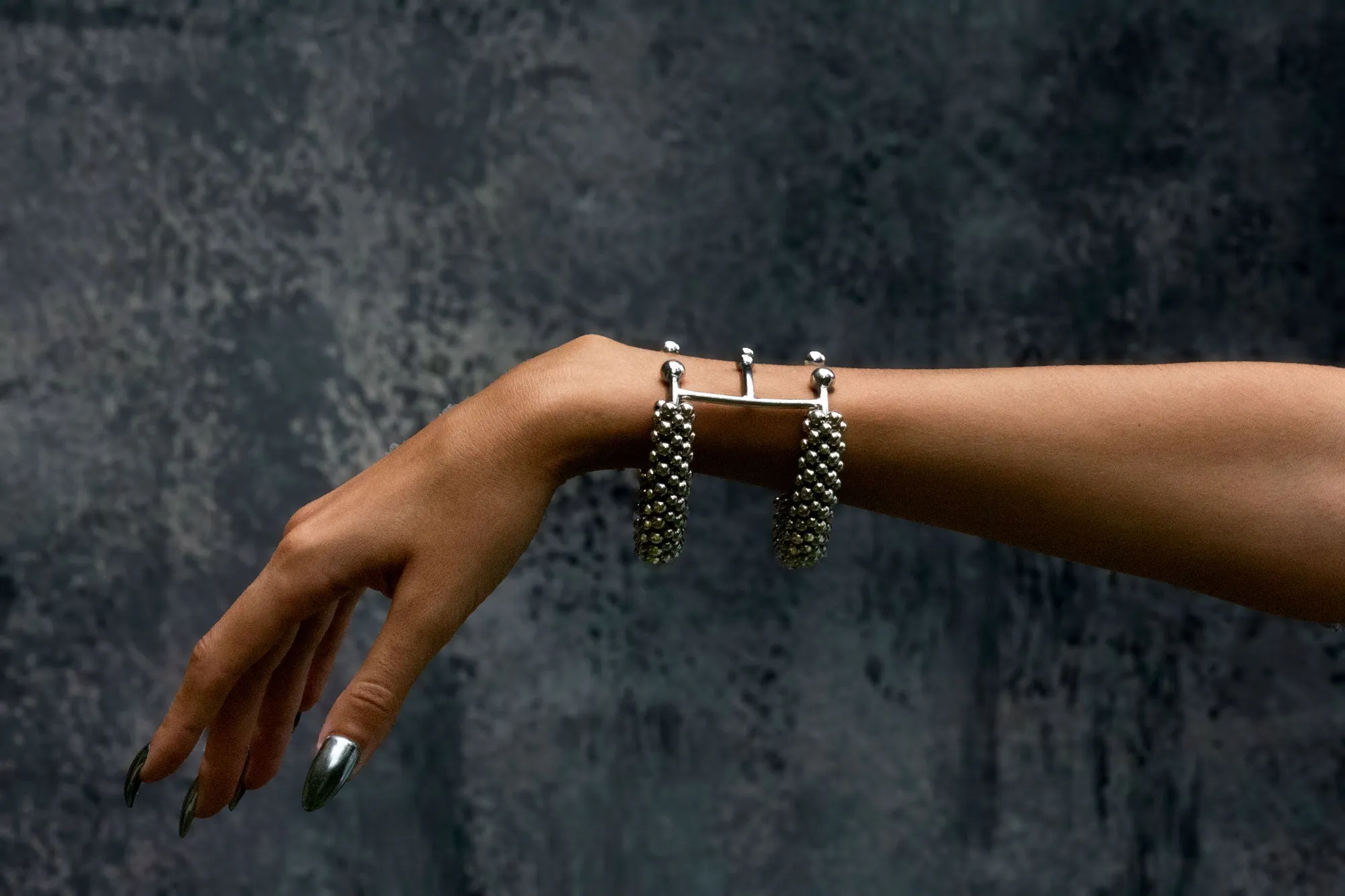 Hera Beaded Cuff in Silver