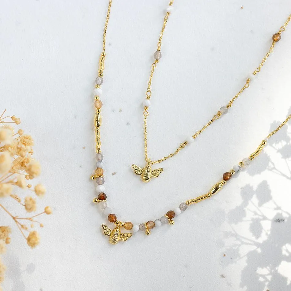 Honey Bee Gemstone Layered Necklace