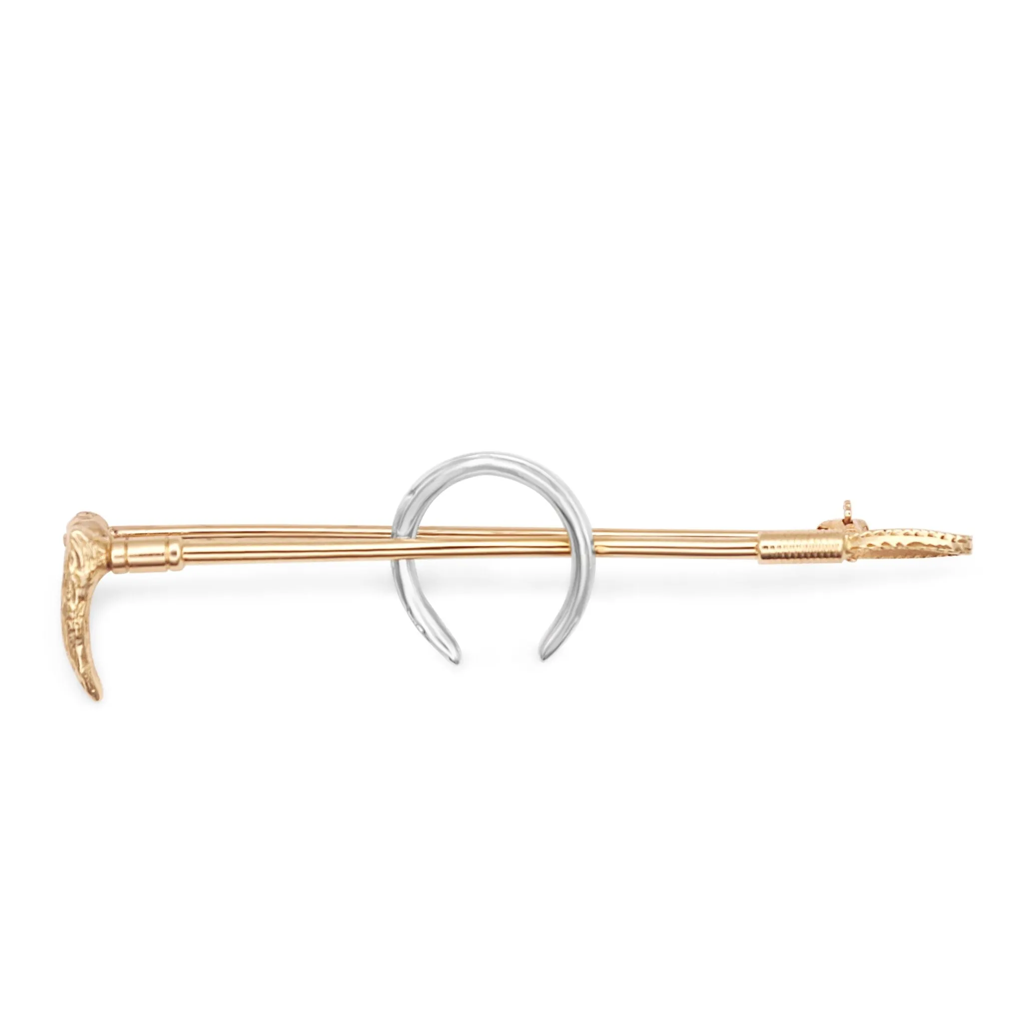 Horseshoe Riding Crop Brooch - 9ct Yellow & White Gold