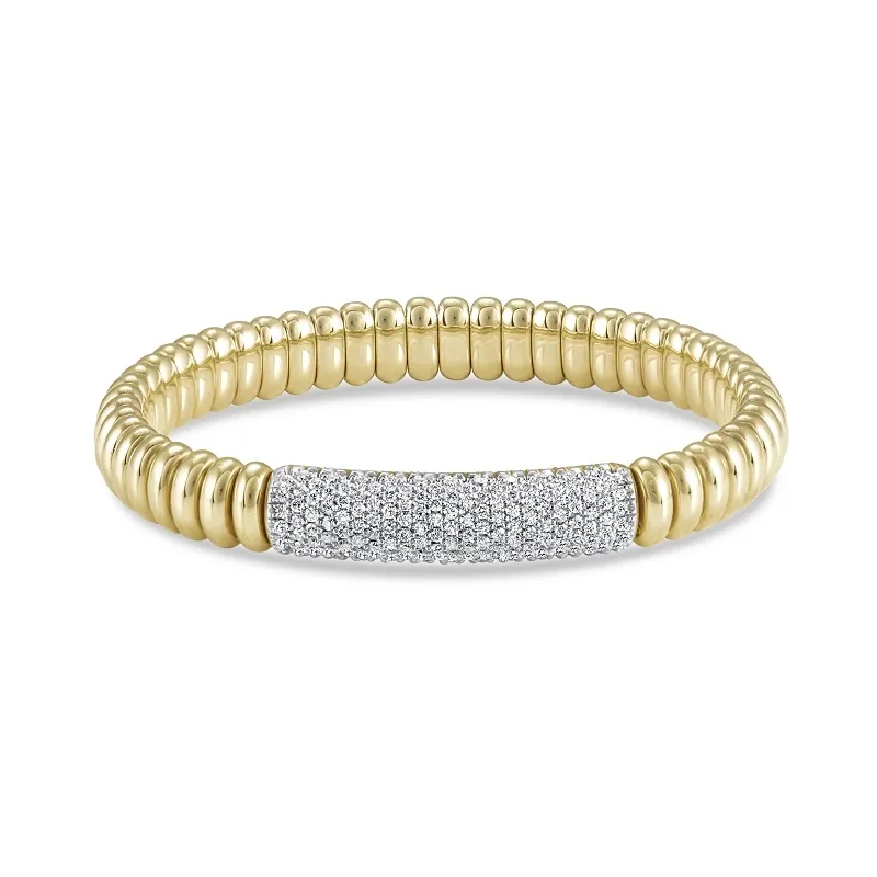 Hulchi Belluni 18K Yellow Gold Wide Diamond Tresore Stretch Bracelet