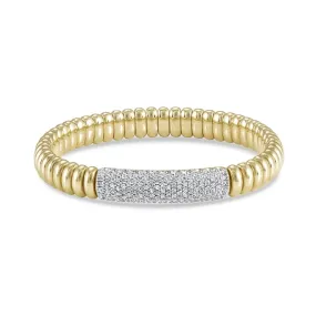 Hulchi Belluni 18K Yellow Gold Wide Diamond Tresore Stretch Bracelet