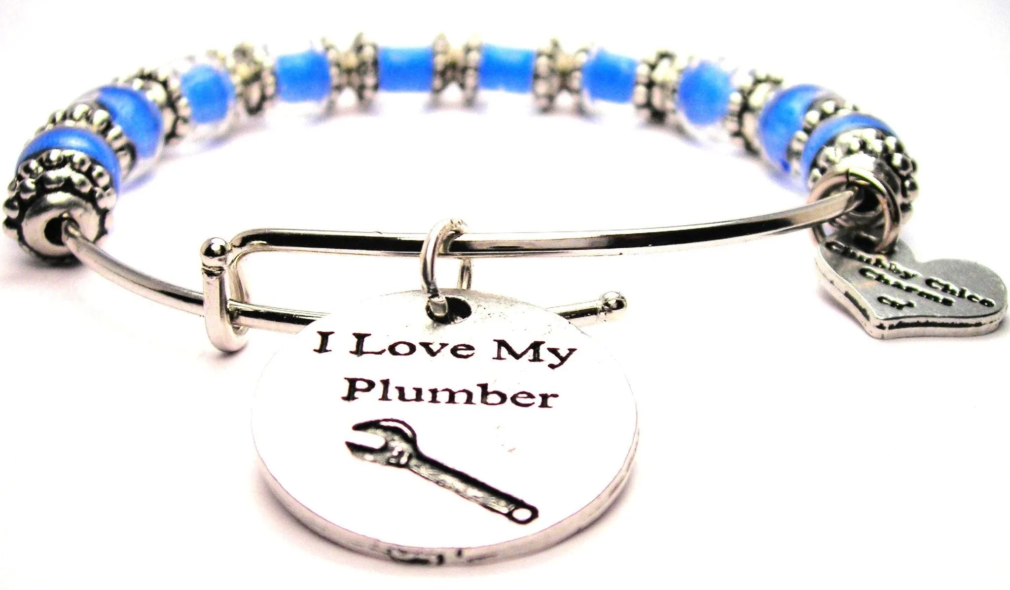 I Love My Plumber 9mm Glass Beaded Single Bracelet