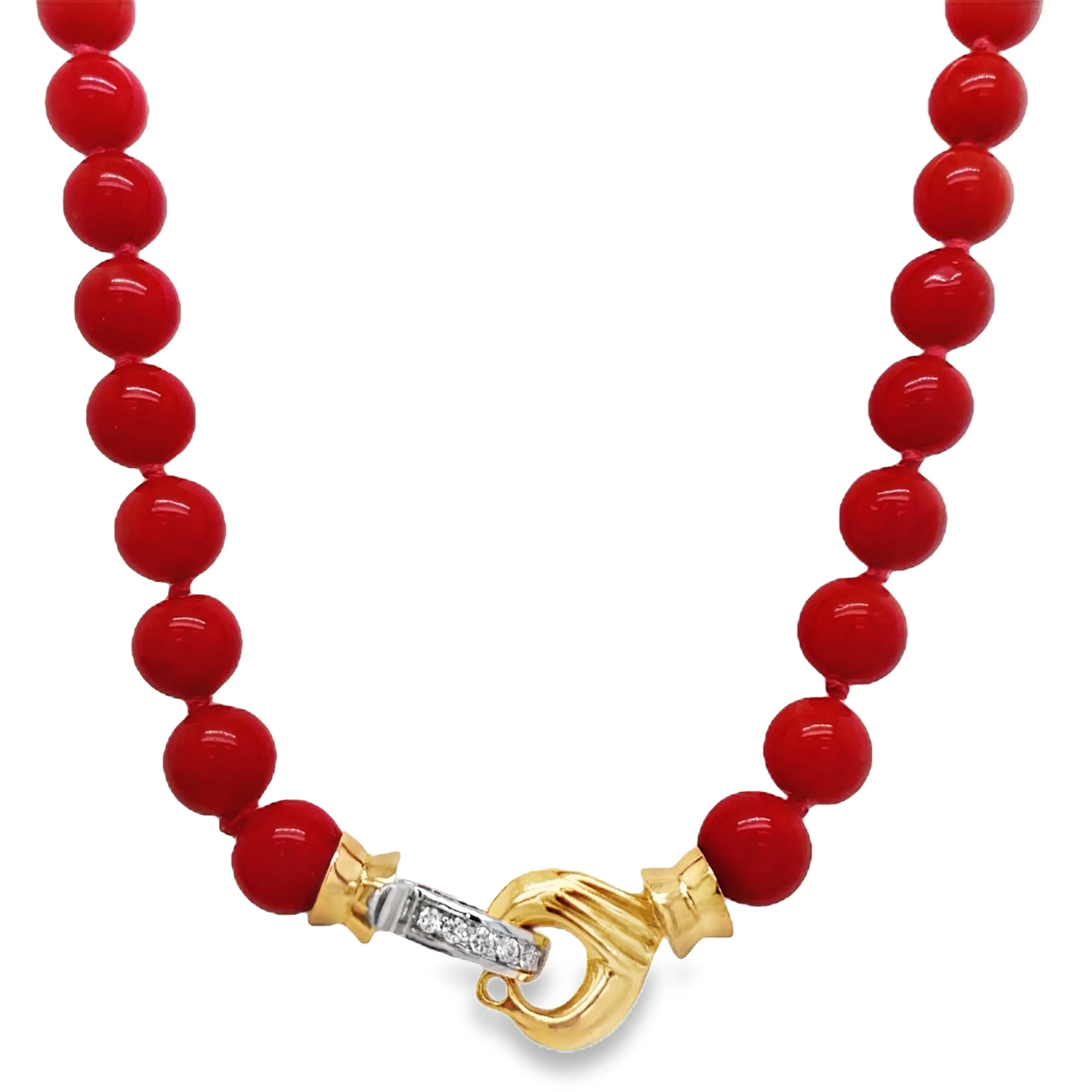 Italian Made Red Coral Bead Diamond Necklace