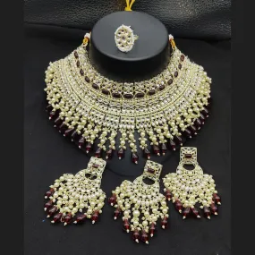 JewelMaze Gold Plated Kundan Stone And Pearls Choker Necklace Set