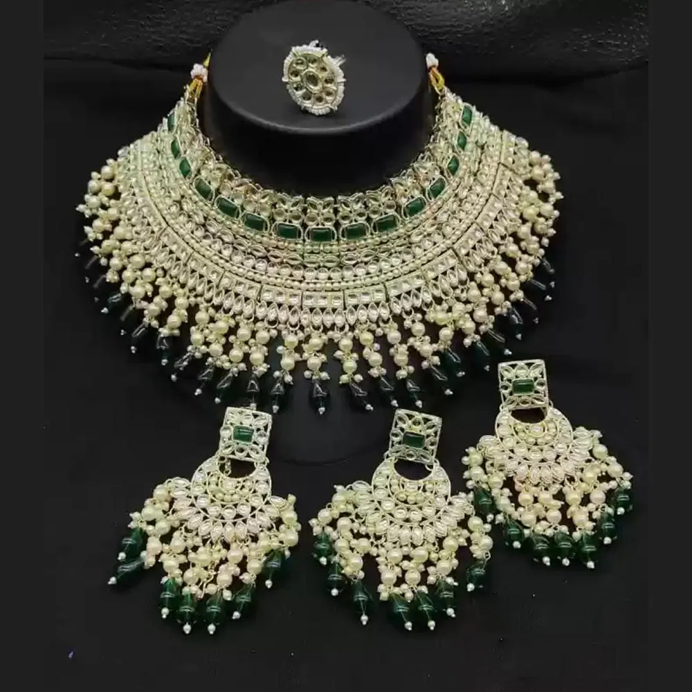 JewelMaze Gold Plated Kundan Stone And Pearls Choker Necklace Set