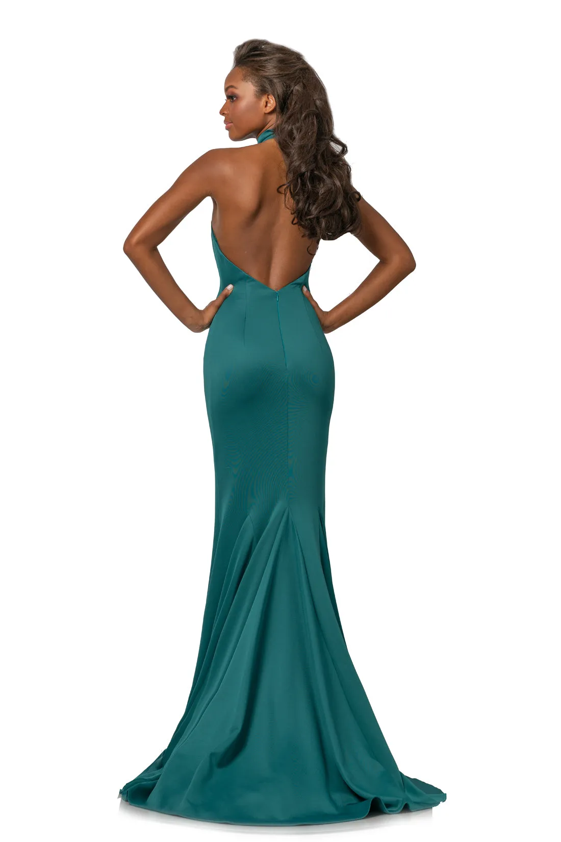 Johnathan Kayne 2096 sz 4 Teal Fitted Mermaid High Neckline Prom Dress Pageant Gown