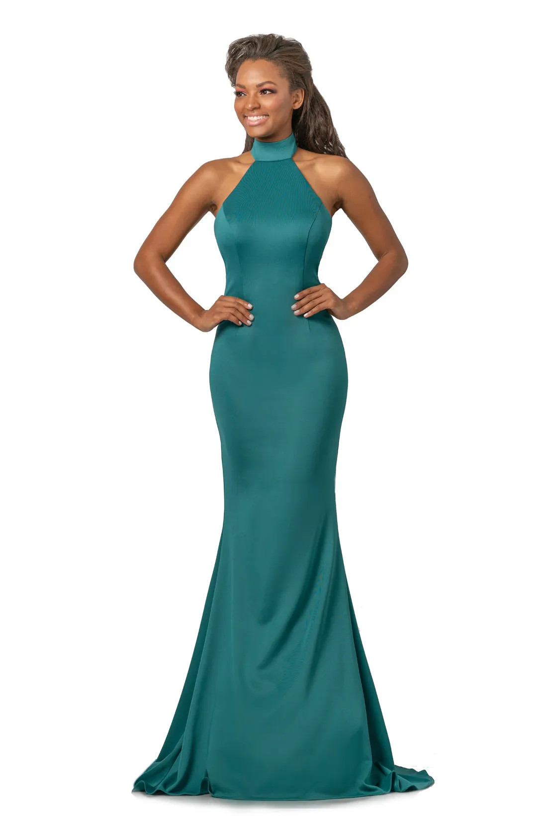 Johnathan Kayne 2096 sz 4 Teal Fitted Mermaid High Neckline Prom Dress Pageant Gown