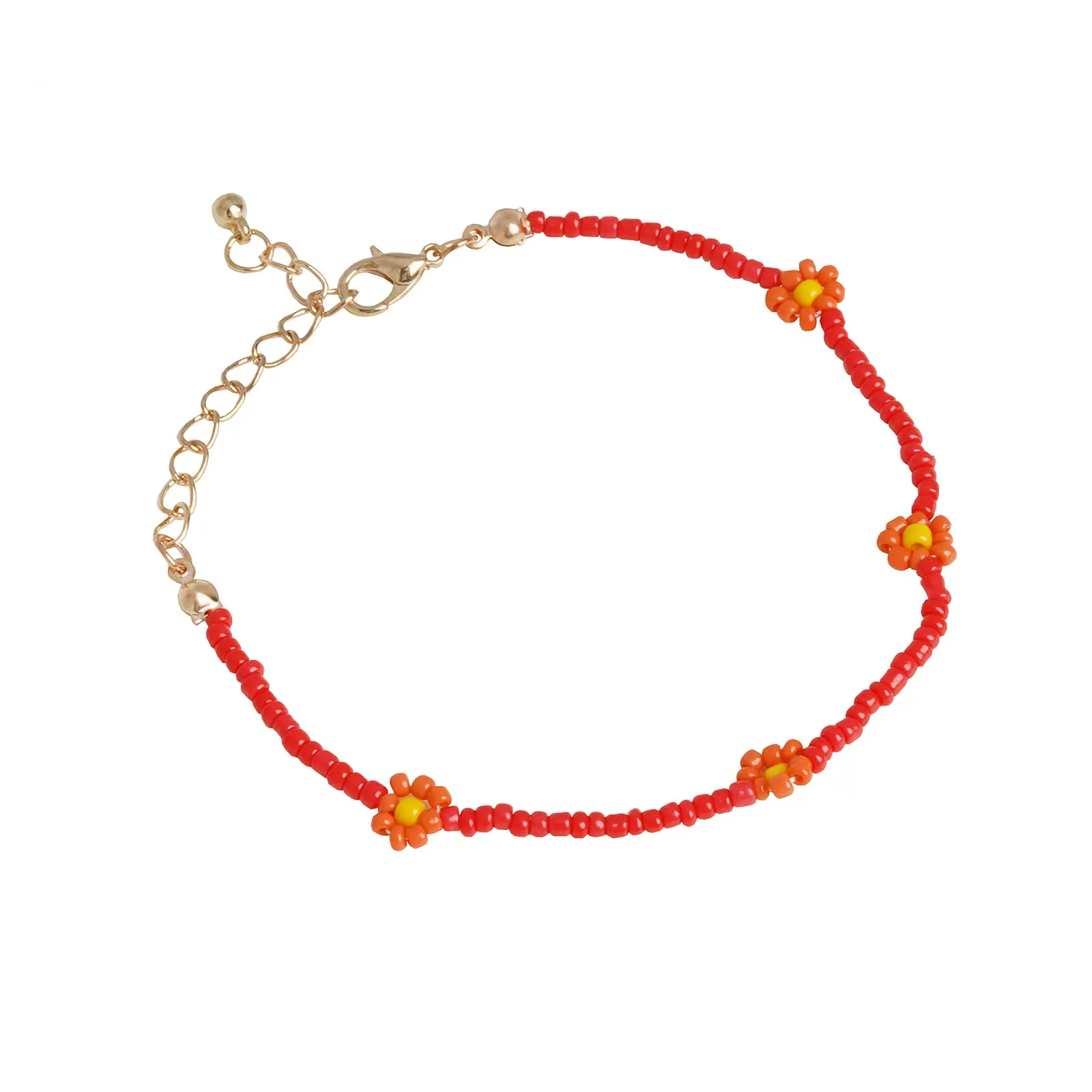 Joker & Witch Daisy Bloom Red Beaded Bracelet for Women