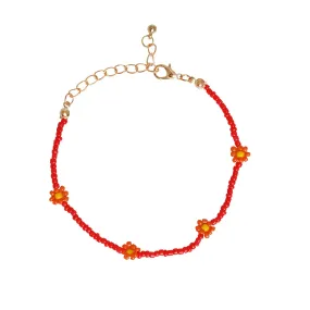 Joker & Witch Daisy Bloom Red Beaded Bracelet for Women