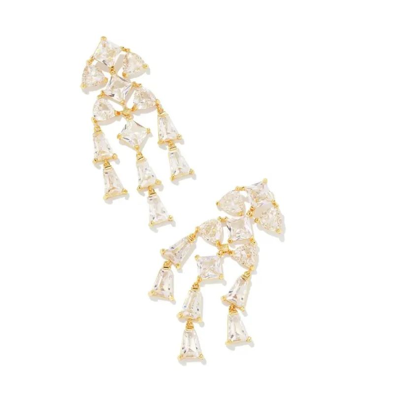 Kendra Scott | Blair Gold Jewel Statement Earrings in White Crystal