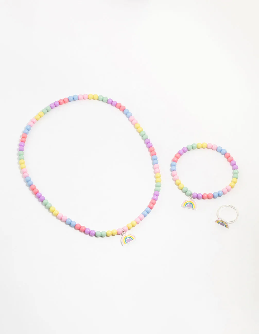 Kids Rainbow Bead Ring, Neck & Bracelet Pack