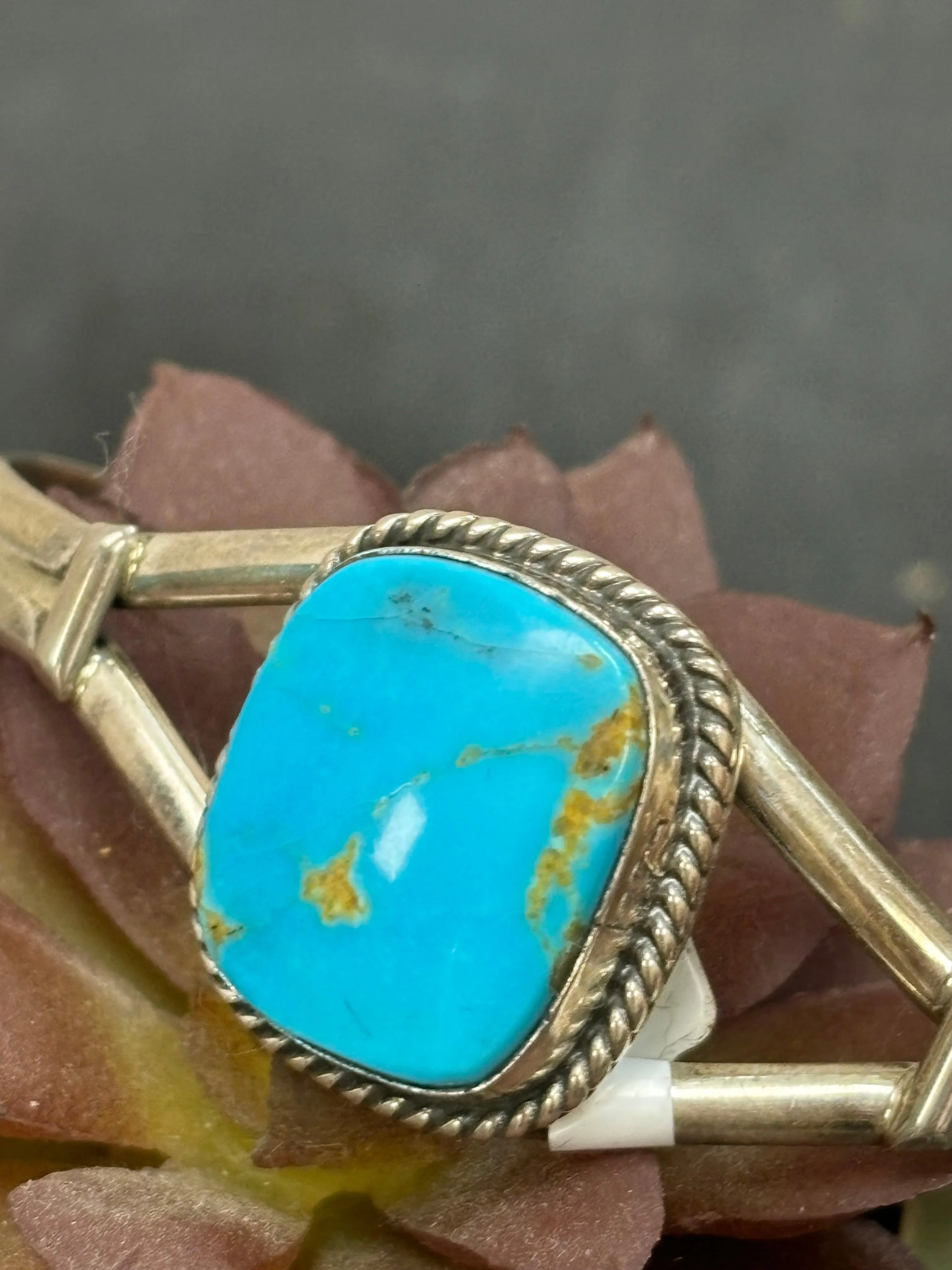 Kingman Turquoise Navajo Handmade Sterling Cuff Bracelet by Jimmy Nelson