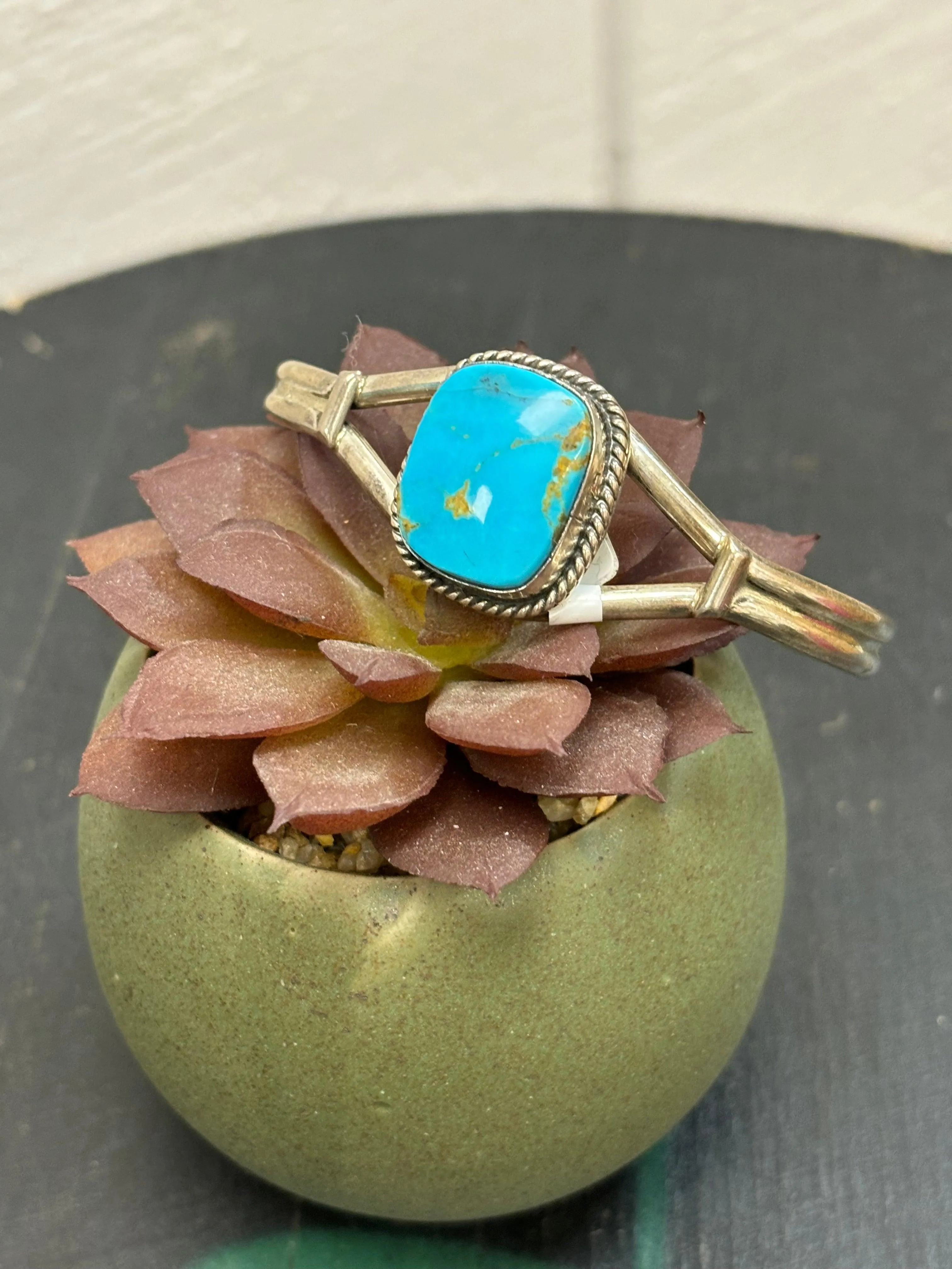 Kingman Turquoise Navajo Handmade Sterling Cuff Bracelet by Jimmy Nelson