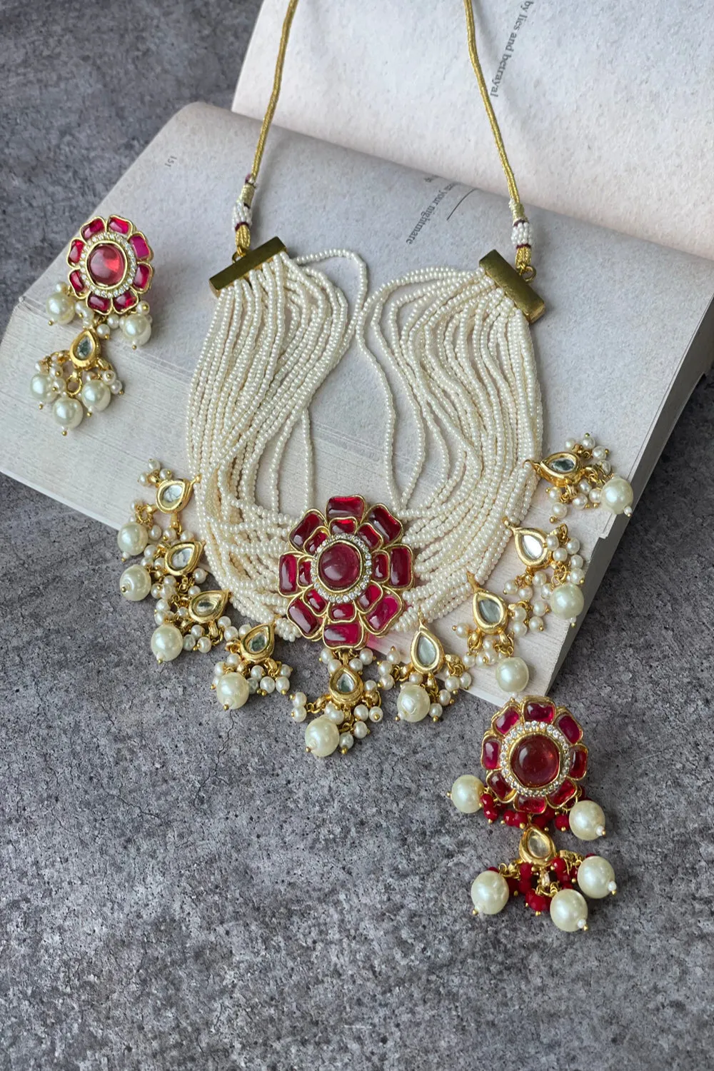 Kundan Center Motif Choker Set With Pearls