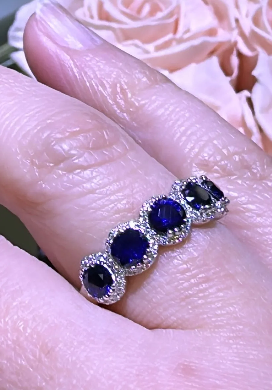 Ladies 1.69ct tw Five Stone Diamond and Blue Sapphire Ring