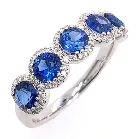 Ladies 1.69ct tw Five Stone Diamond and Blue Sapphire Ring