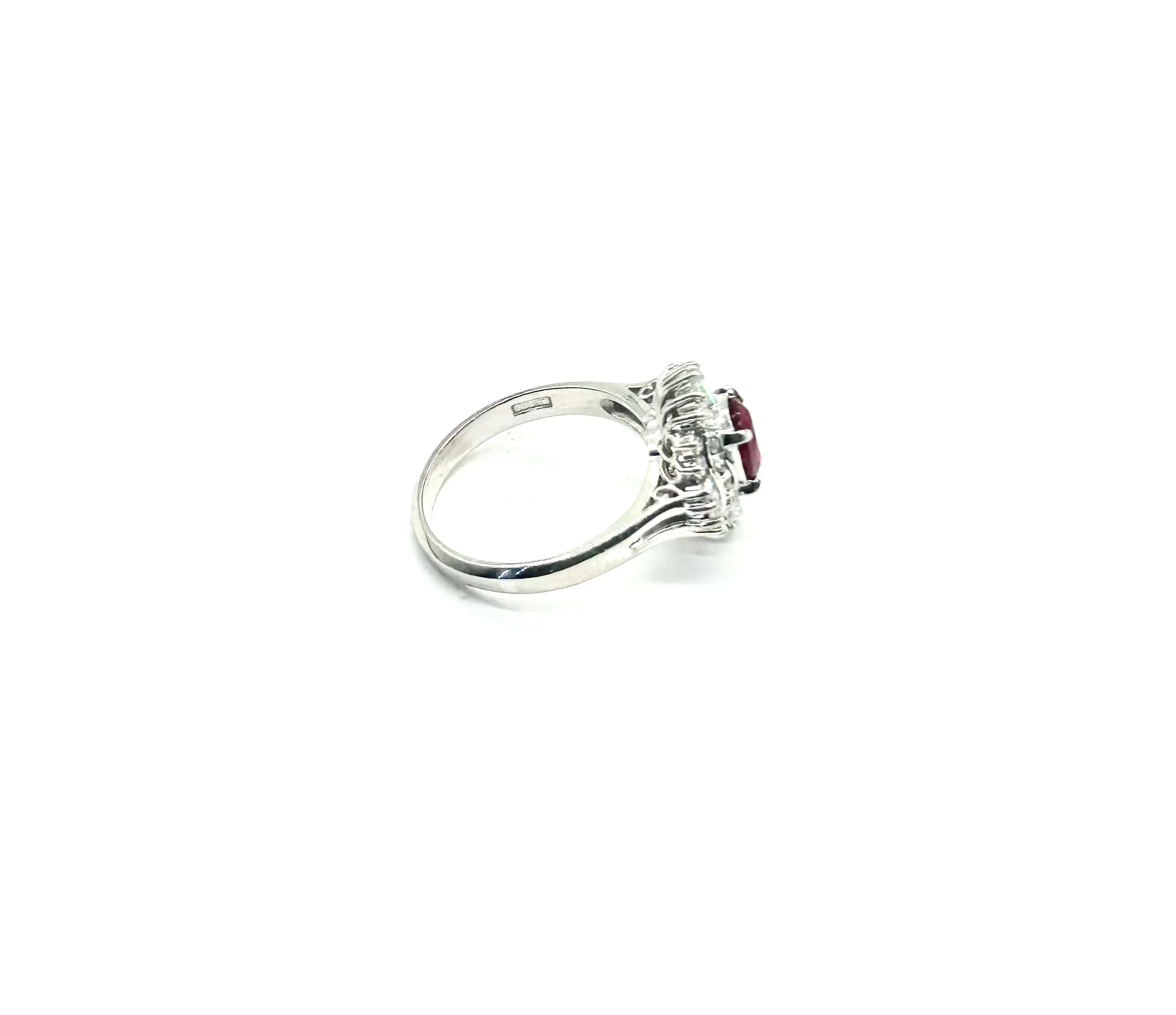 Ladies Platinum Diamond Baguette and Oval Ruby Ring