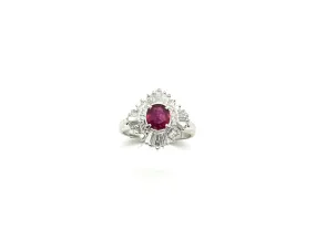 Ladies Platinum Diamond Baguette and Oval Ruby Ring