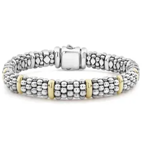 LAGOS 9MM Caviar Beaded Bracelet in Sterling Silver with 18K Yellow Gold Stations - Size Medium (7)