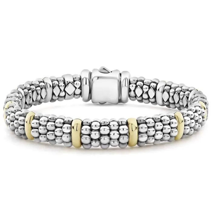 LAGOS 9MM Caviar Beaded Bracelet in Sterling Silver with 18K Yellow Gold Stations - Size Medium (7)