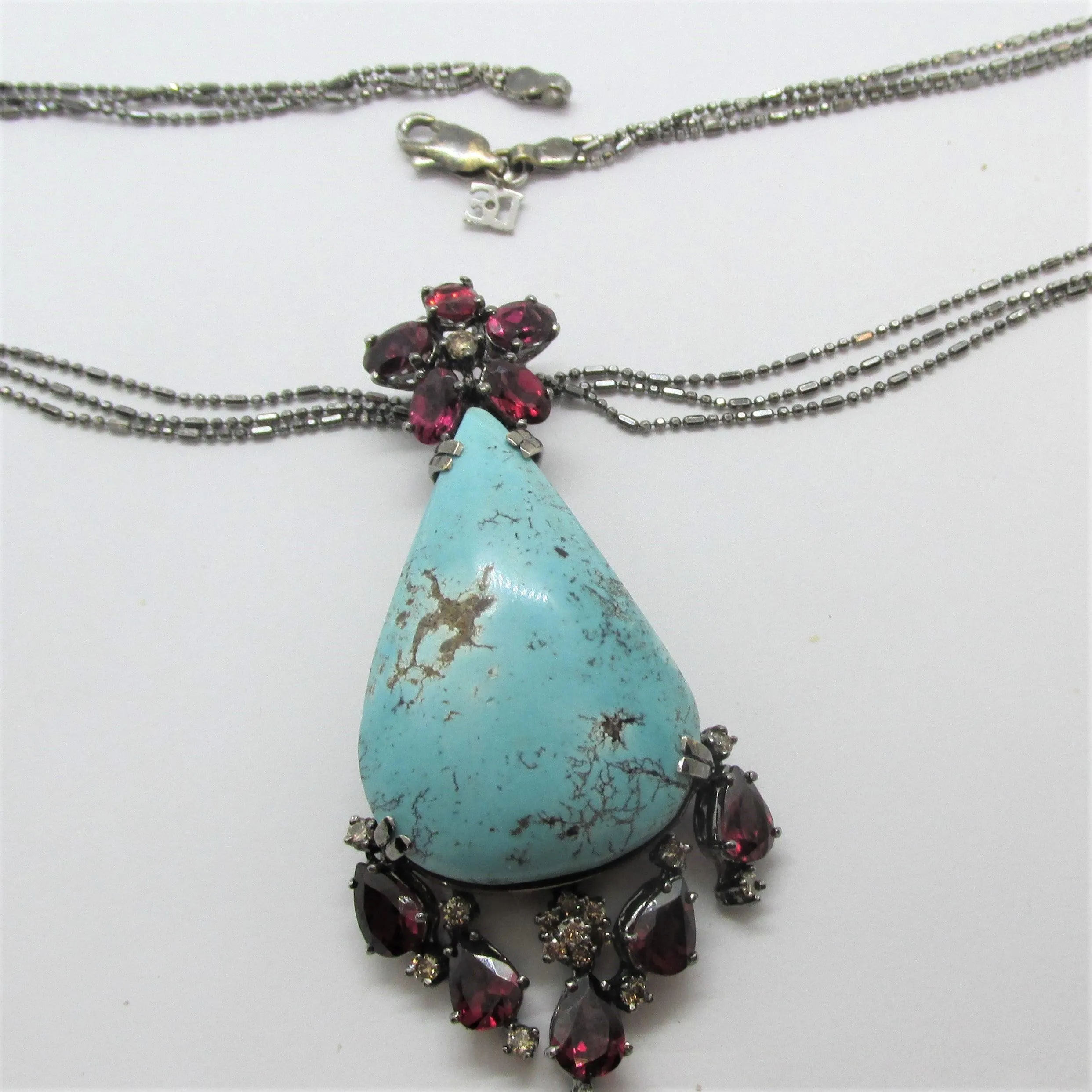 Large Turquoise Garnet and Diamonds Necklace