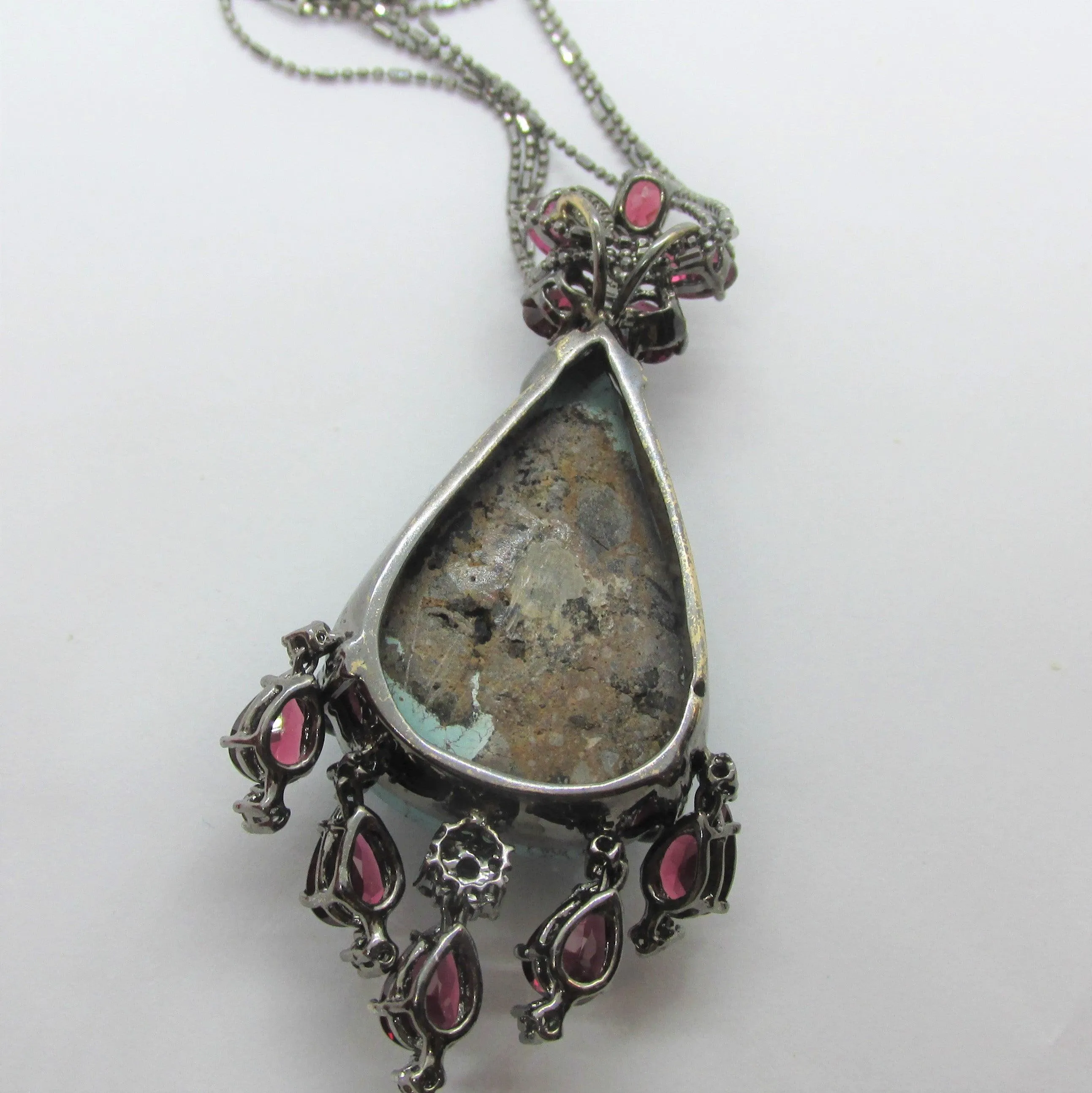 Large Turquoise Garnet and Diamonds Necklace