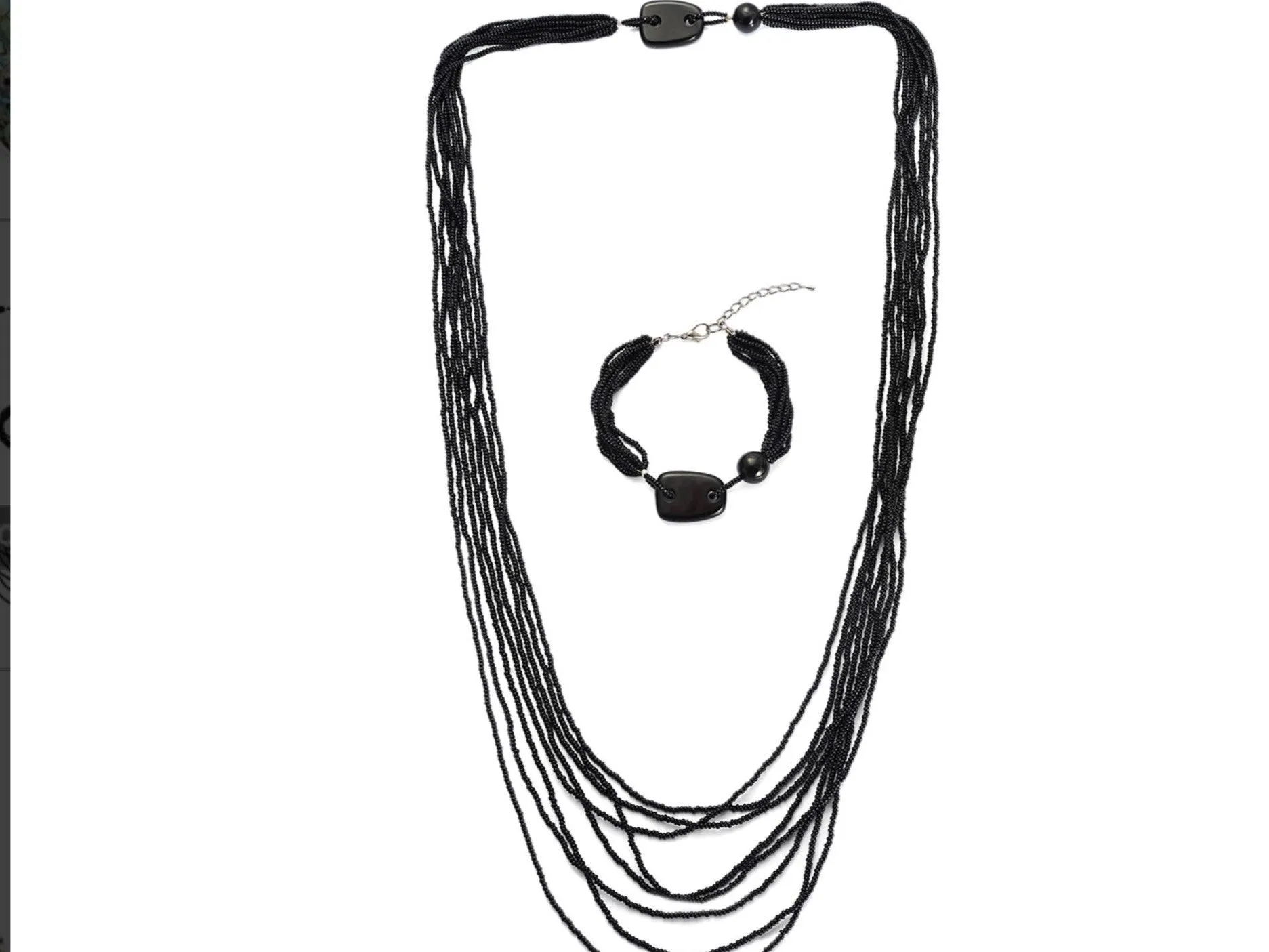 Lariat style necklace and bracelet in black