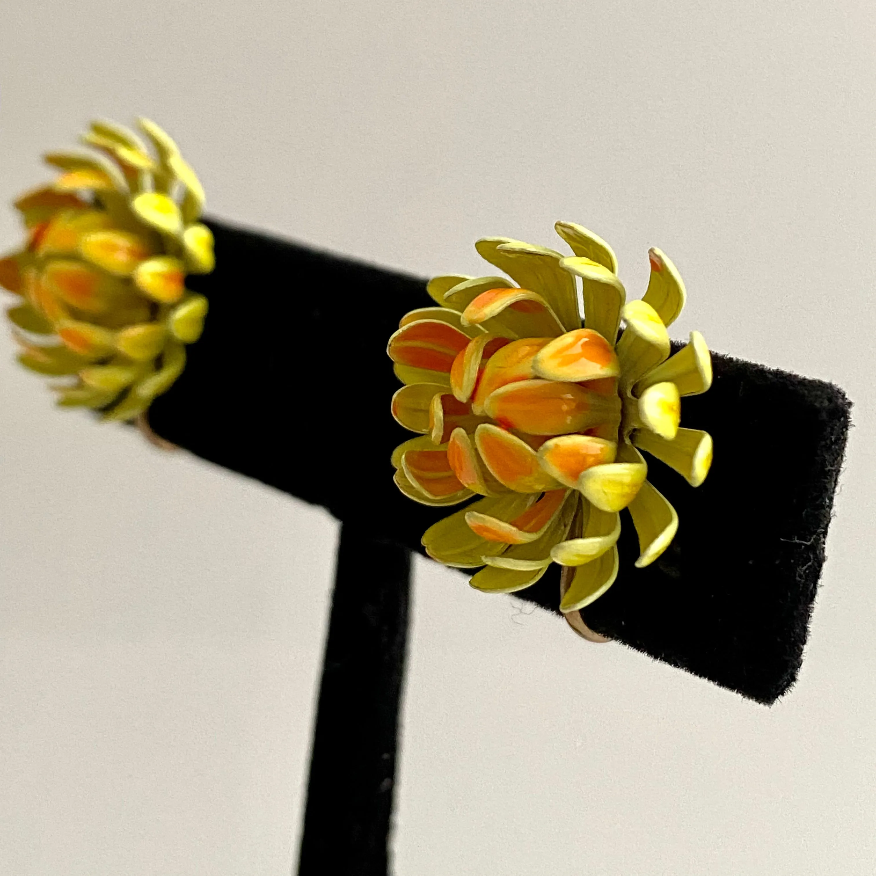 Late 60s/ Early 70's Enamel Flower Brooch & Matching Earrings