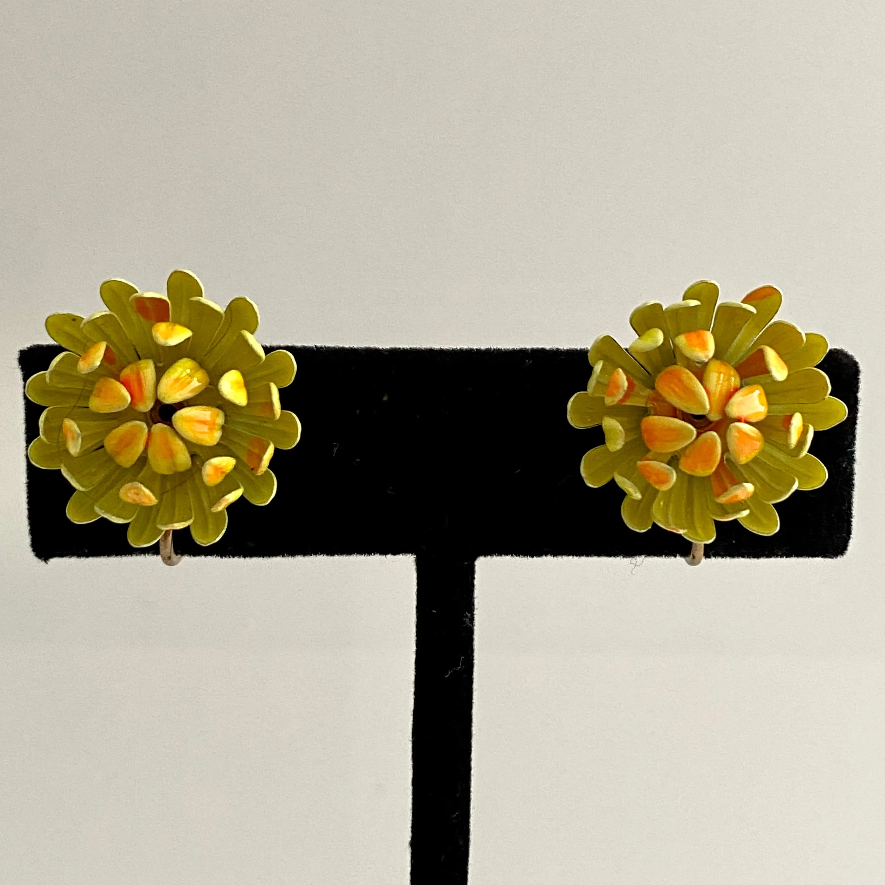 Late 60s/ Early 70's Enamel Flower Brooch & Matching Earrings