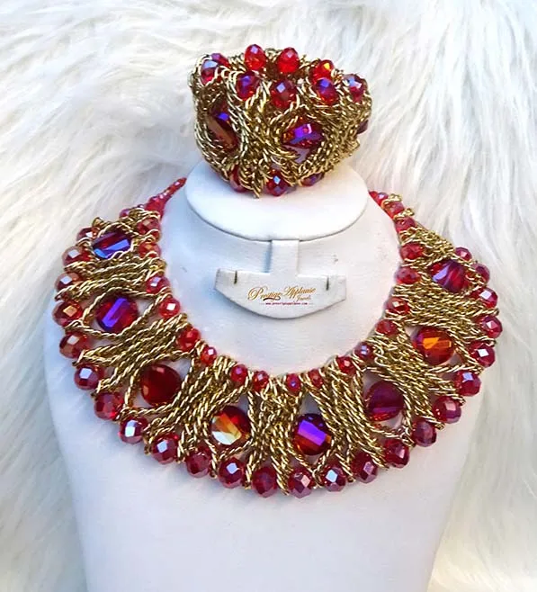 Latest Trend Red Fashion Beads Wirework Jewellery Set