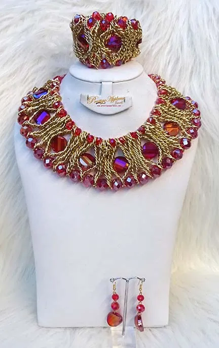 Latest Trend Red Fashion Beads Wirework Jewellery Set