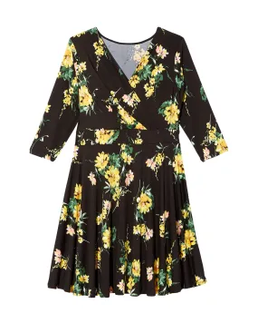 Lawrence 3/4 Sleeve Surplice Dress | Black / Yellow