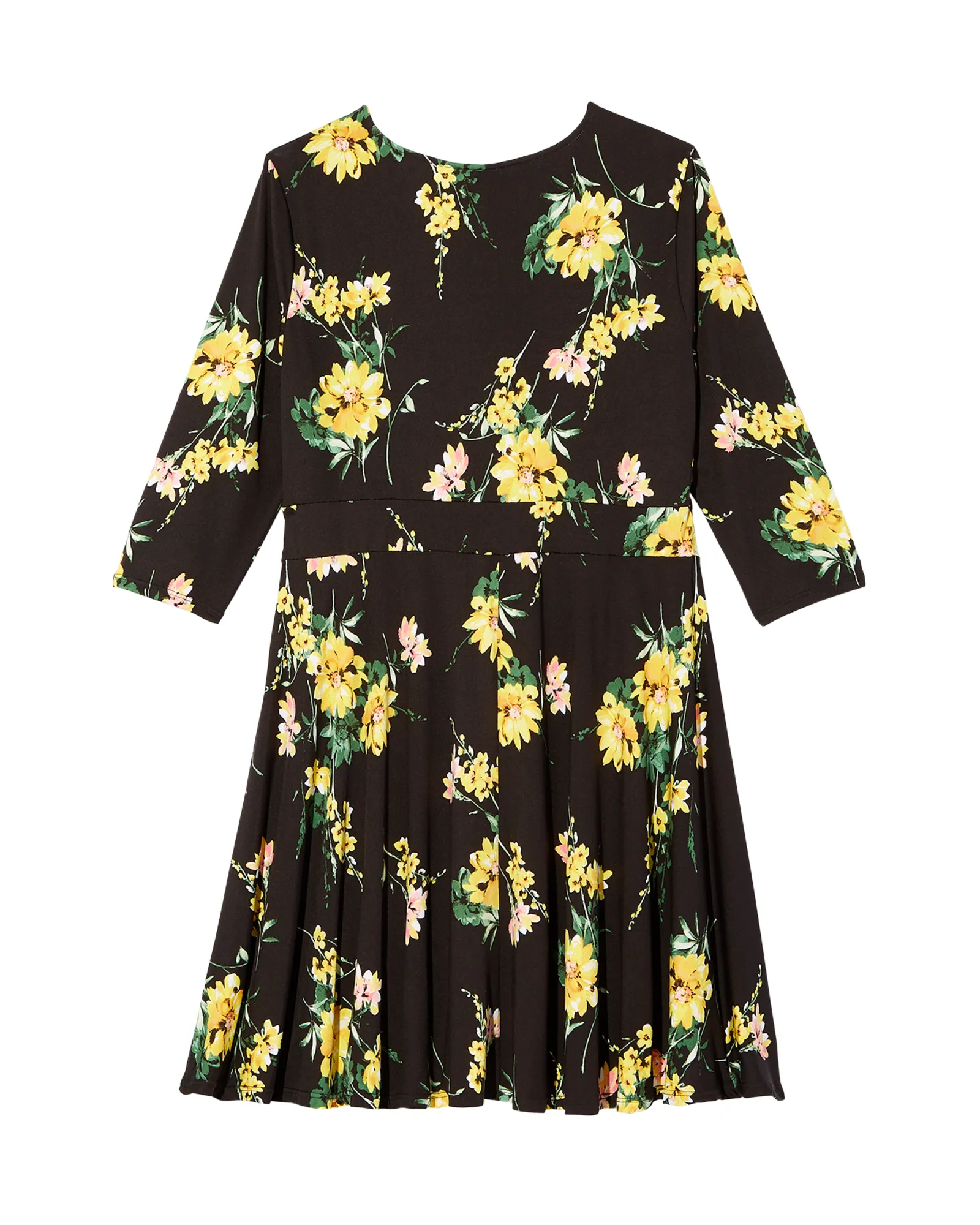 Lawrence 3/4 Sleeve Surplice Dress | Black / Yellow