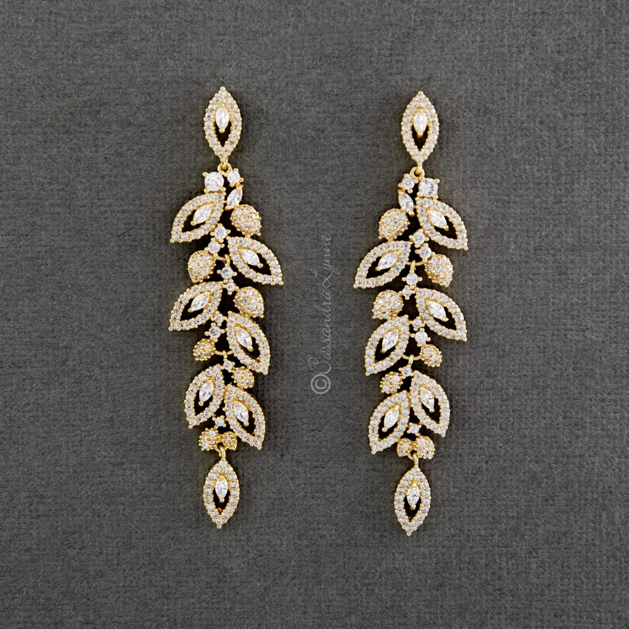 Leaf CZ Chandelier Earrings