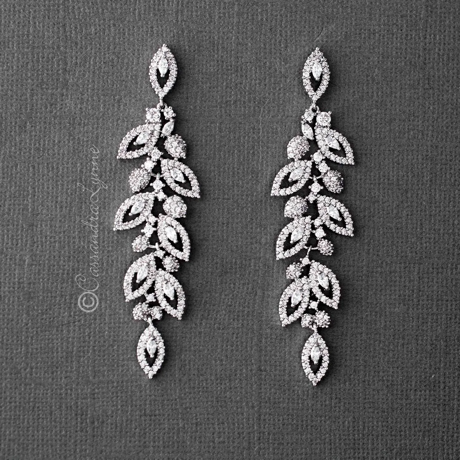 Leaf CZ Chandelier Earrings