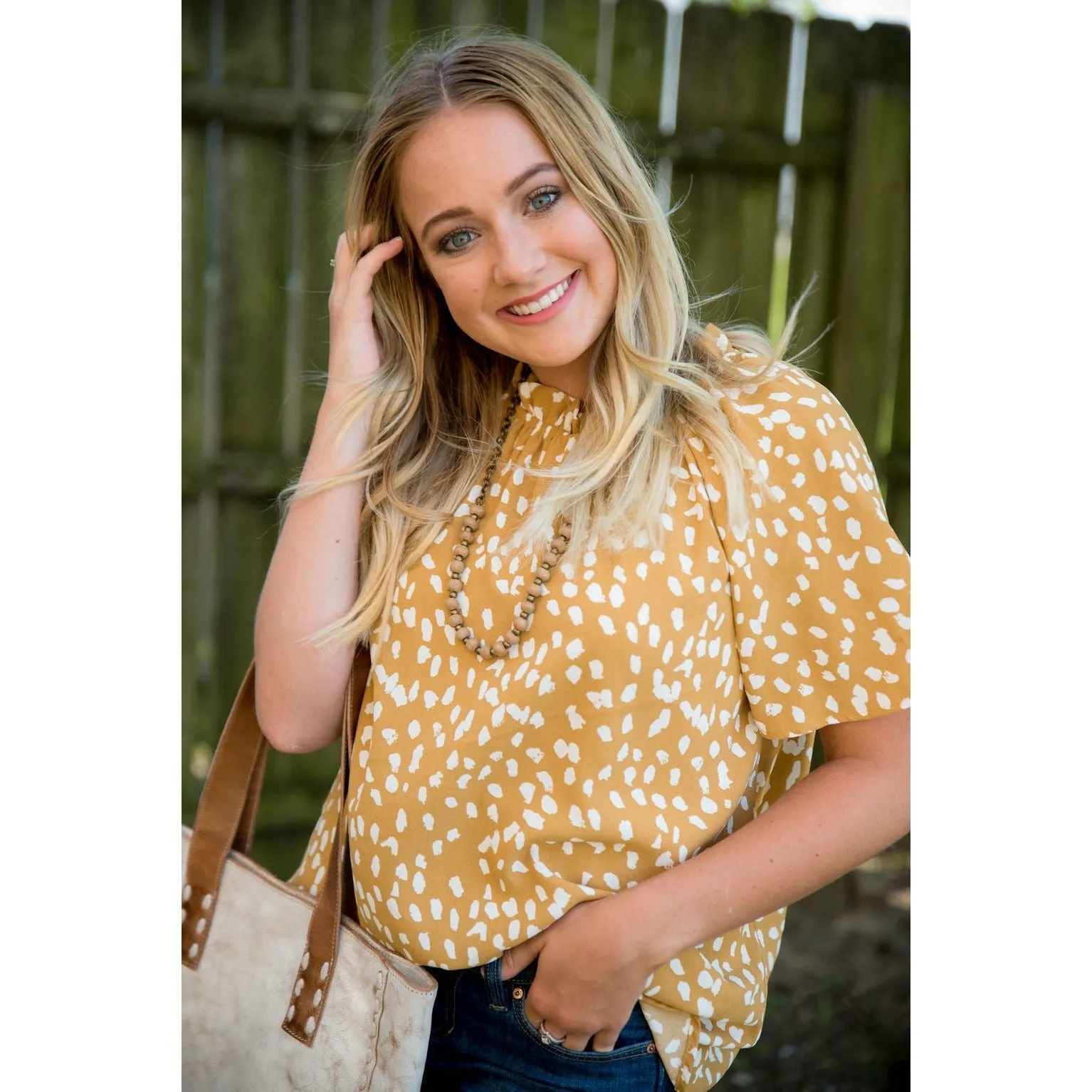 Leopard Cinched Neck Blouse