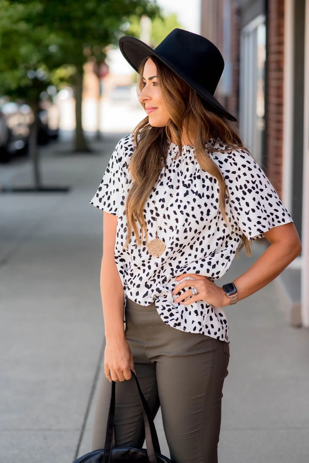 Leopard Cinched Neck Blouse