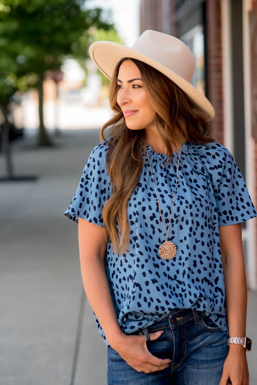 Leopard Cinched Neck Blouse