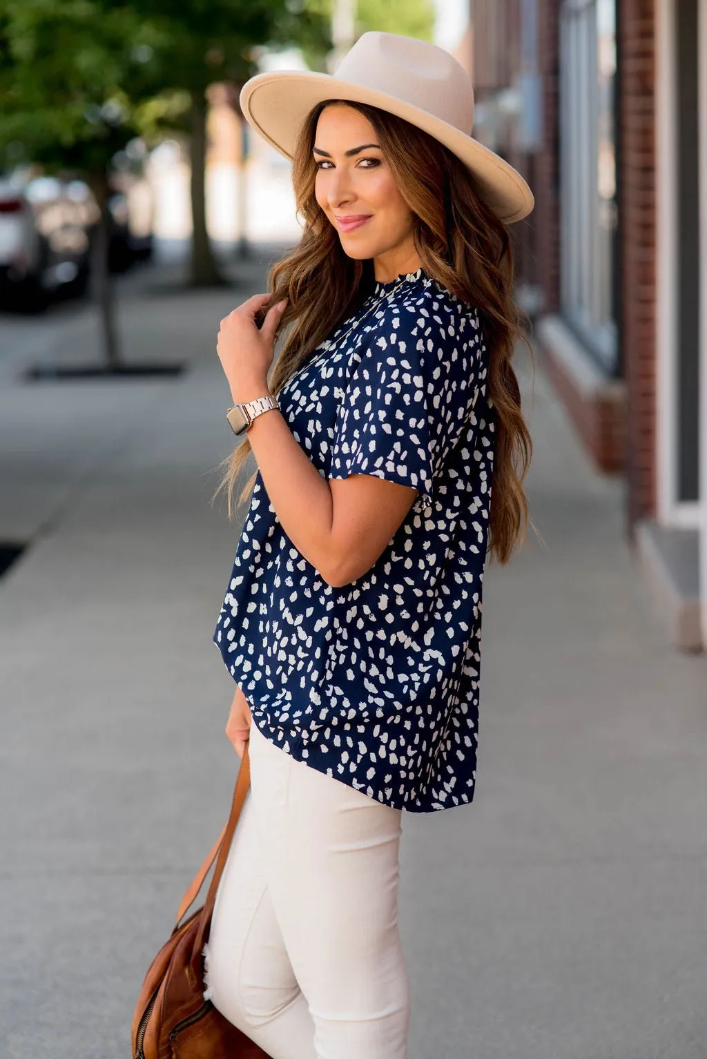 Leopard Cinched Neck Blouse