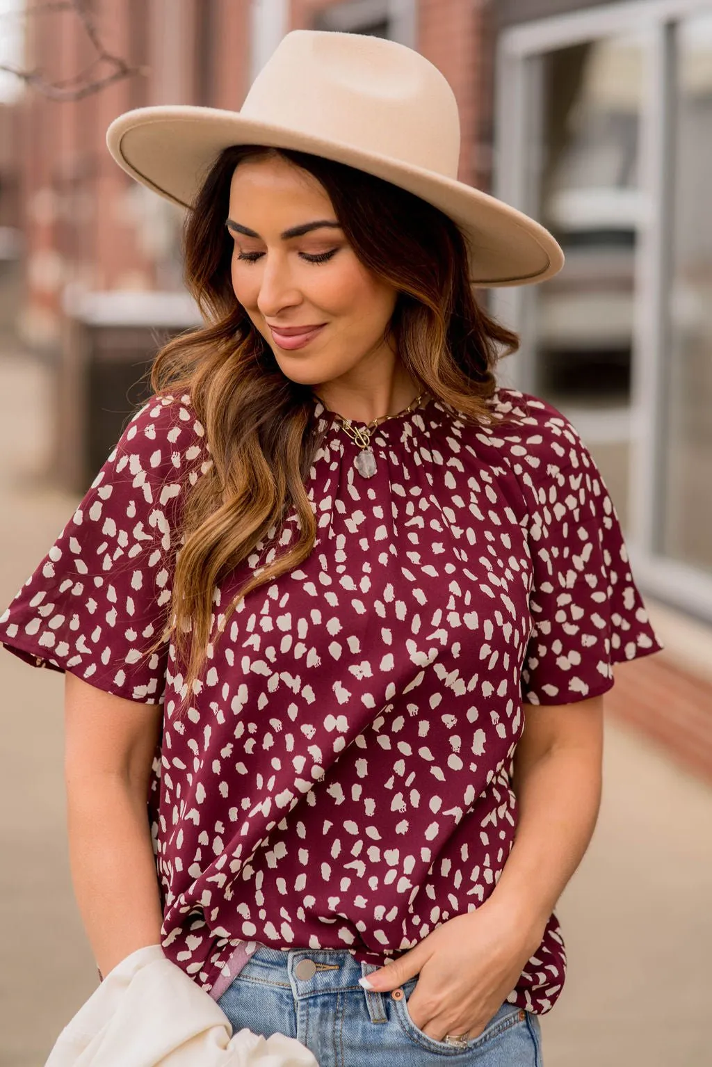 Leopard Cinched Neck Blouse