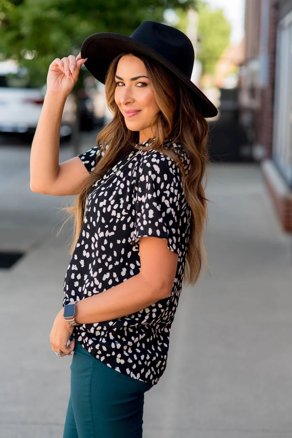 Leopard Cinched Neck Blouse