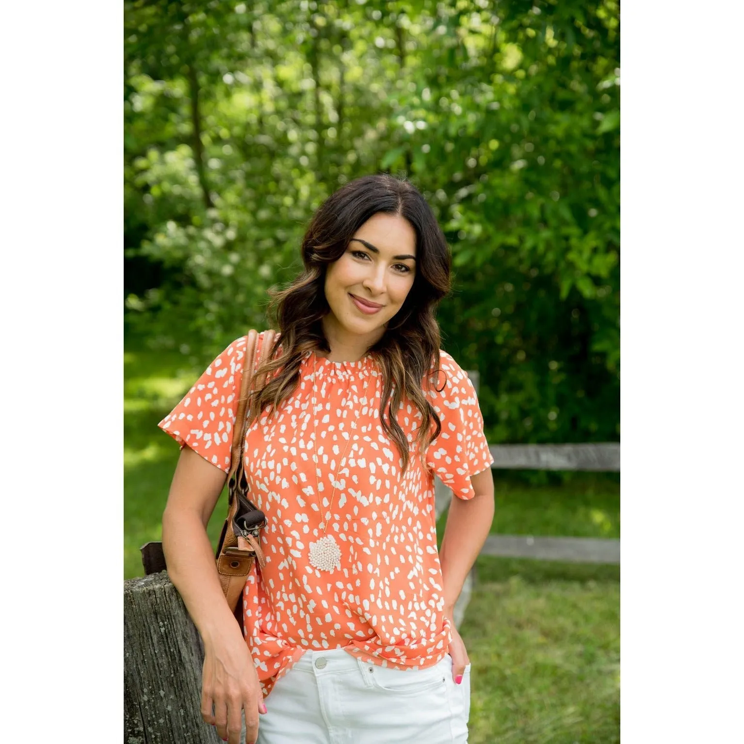 Leopard Cinched Neck Blouse