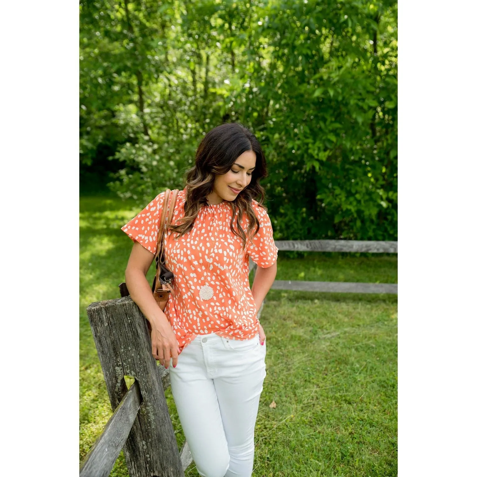 Leopard Cinched Neck Blouse