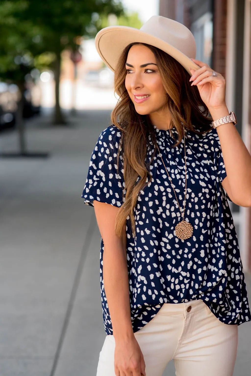 Leopard Cinched Neck Blouse