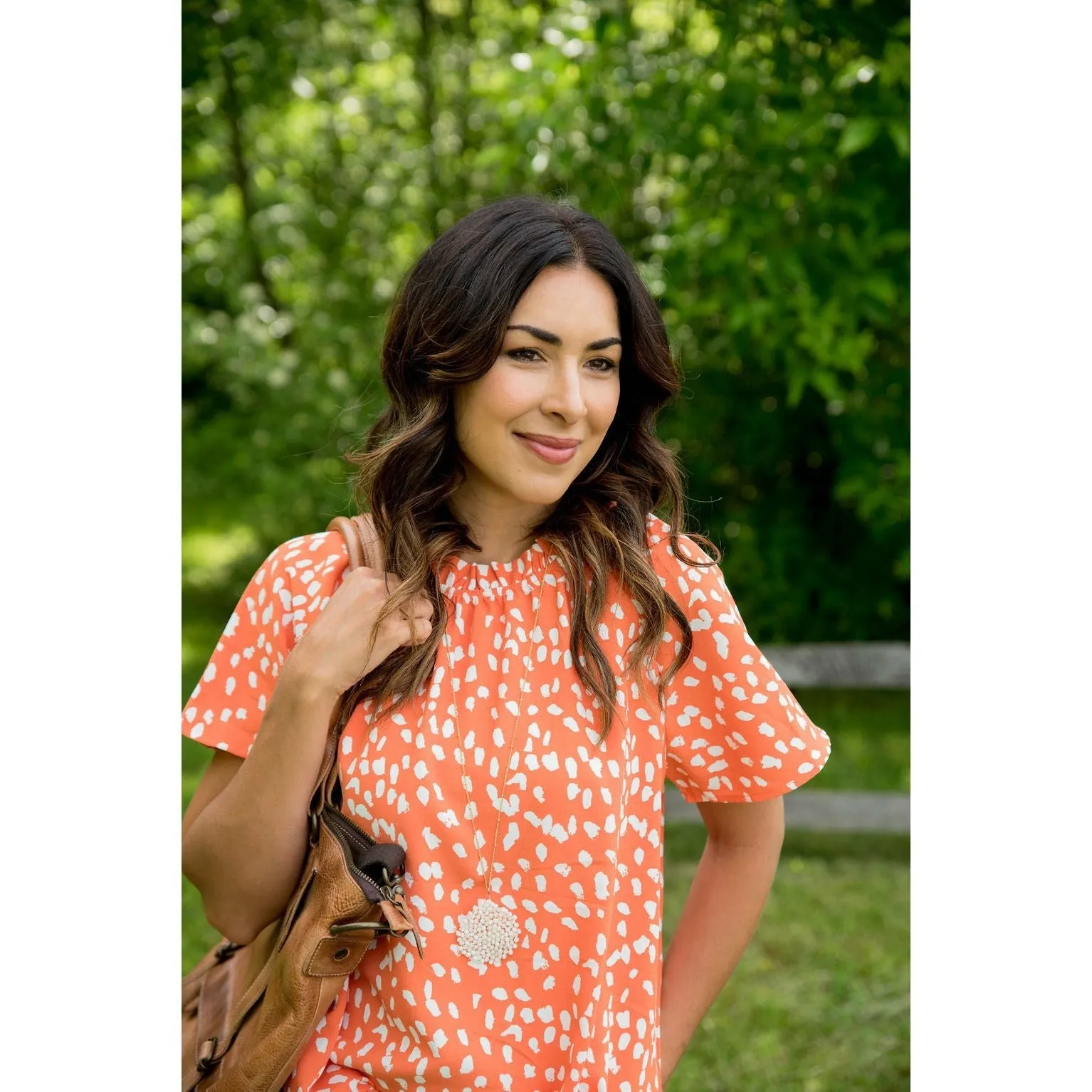 Leopard Cinched Neck Blouse