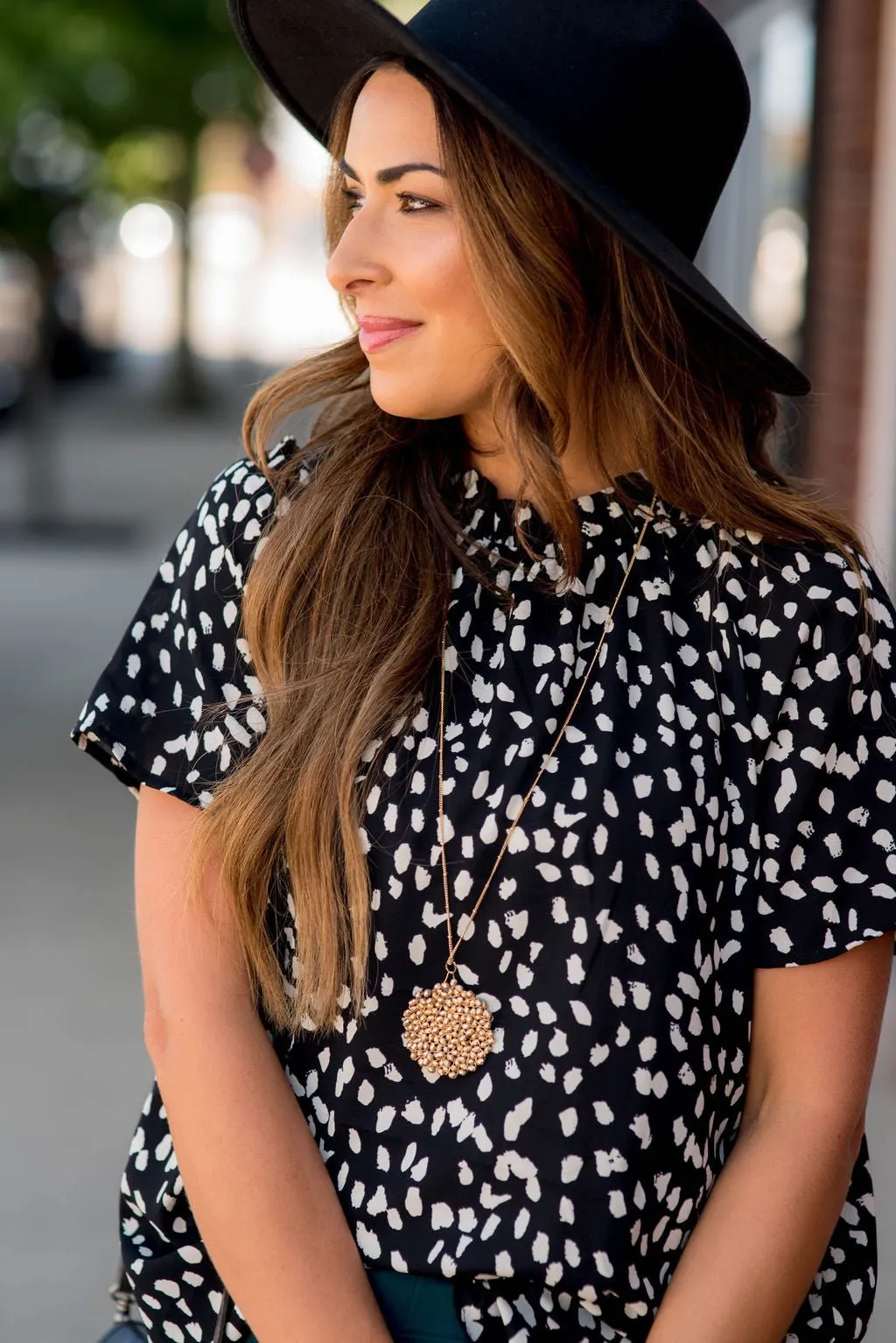 Leopard Cinched Neck Blouse