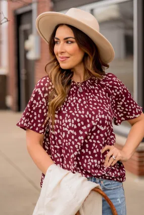 Leopard Cinched Neck Blouse