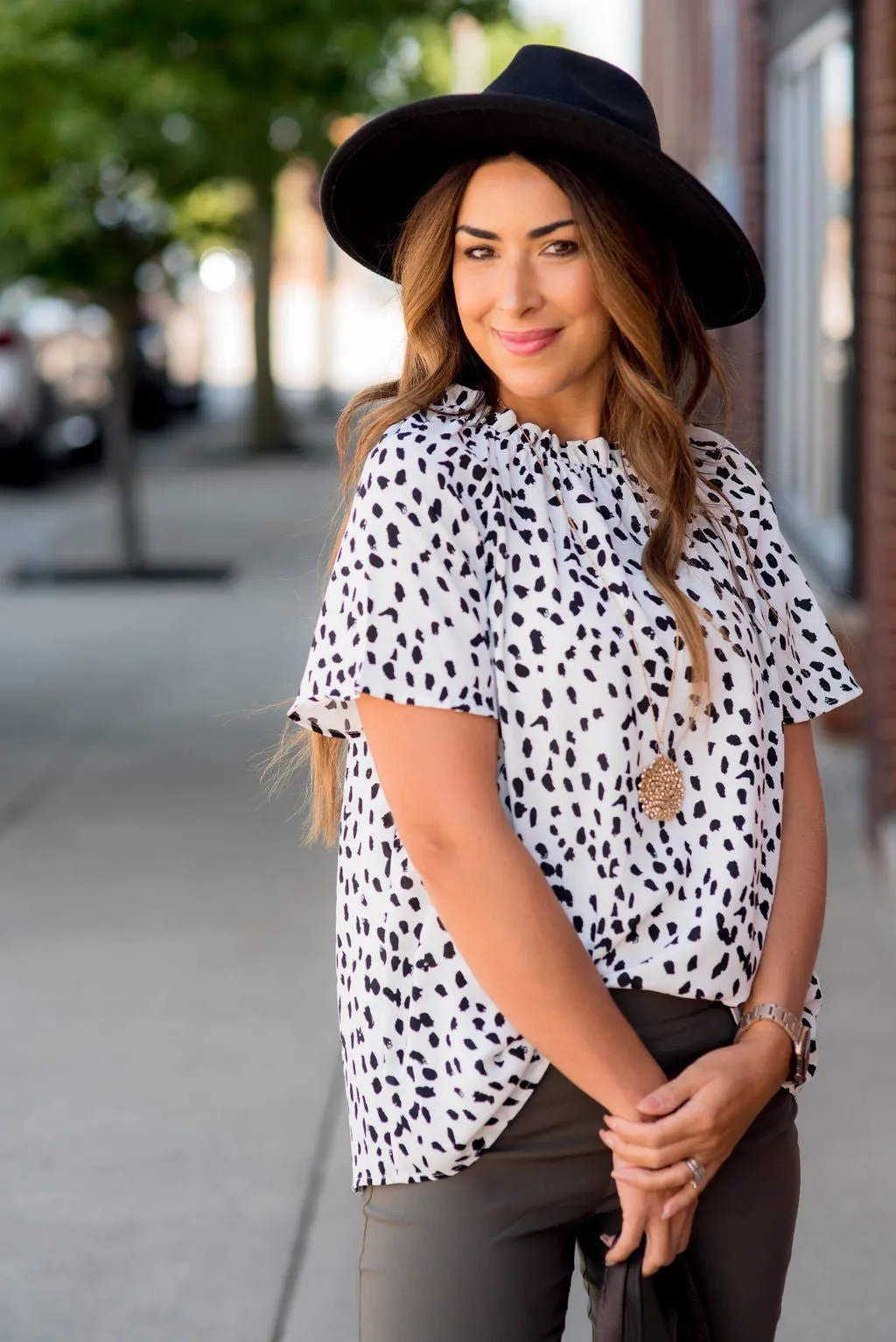 Leopard Cinched Neck Blouse