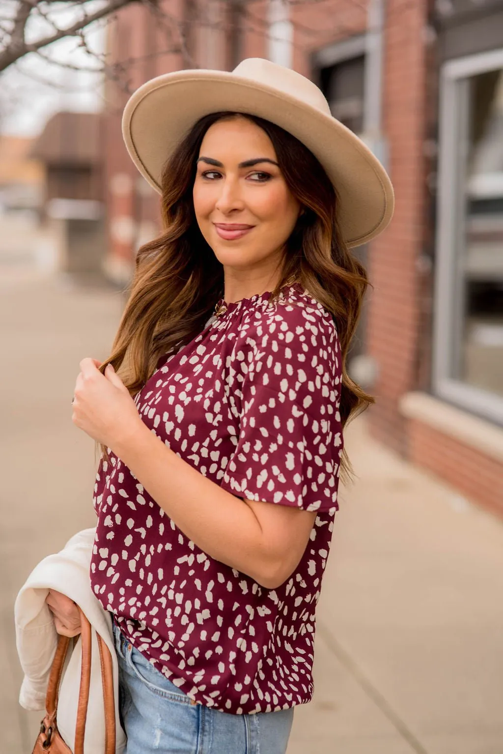 Leopard Cinched Neck Blouse