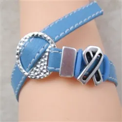 Light Blue Leather Cord Awareness Ribbon Bracelet Buckle Clasp